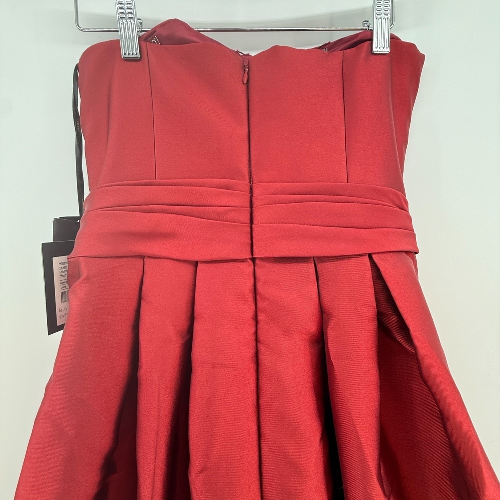 Pronovias Naomi Gown Women 10 Wine Red Mikado Strapless Pleated Formal Dress - Picture 6 of 16